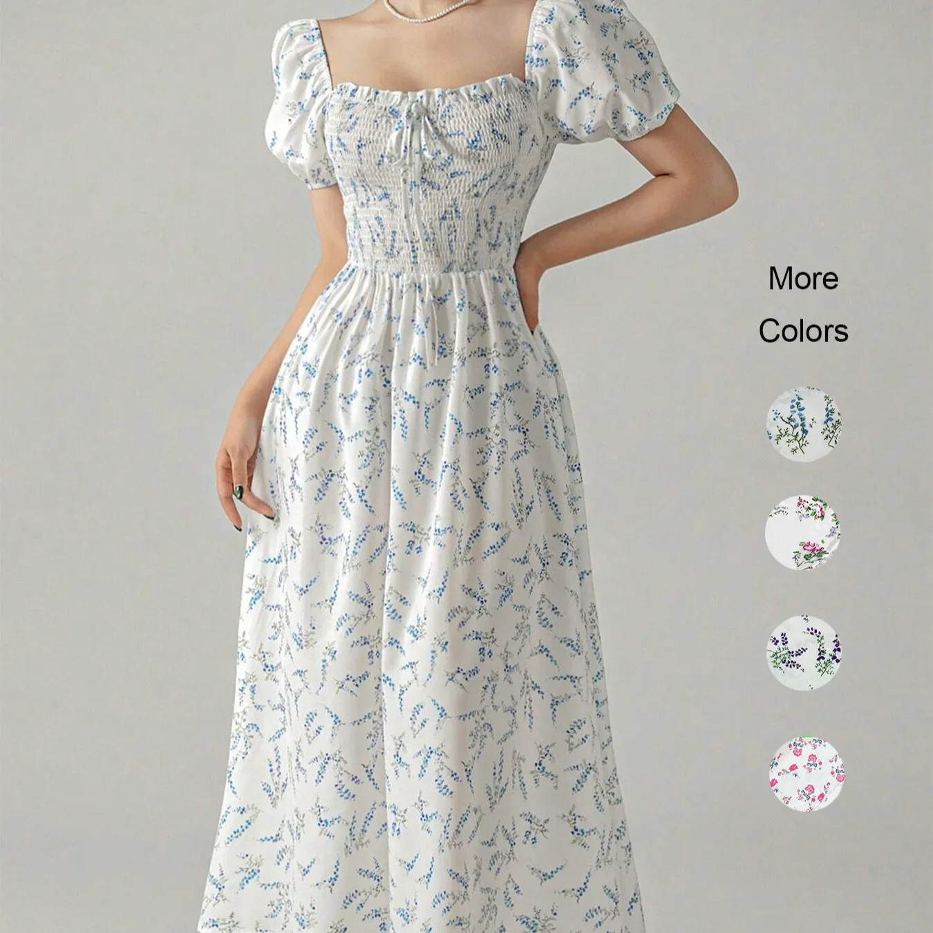 New Spring/summer Square Collar Puff Sleeve Floral Print Elegant Long Dress
New Spring/summer Square Collar Puff Sleeve Floral Print Elegant Long Dress
