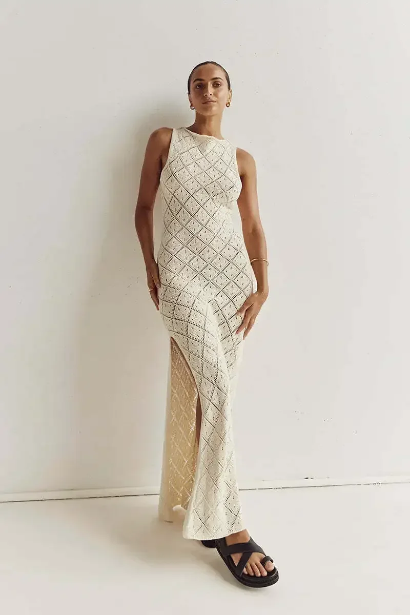 Women Hollow Out Crochet Knitted Dress Beach Slim Sleeveless O Neck Sexy Summer Party Split Maxi Dresses 2023 Black
Women Hollow Out Crochet Knitted Dress Beach Slim Sleeveless O Neck Sexy Summer Party Split Maxi Dresses 2023 Black