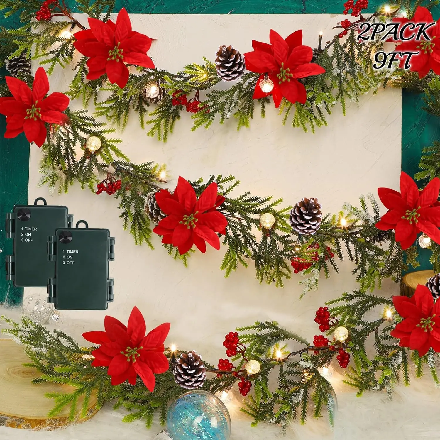 2 упаковки, 9 футов, флокированная рождественская гирлянда с предварительной подсветкой, ель пуансеттии с подсветкой, на батарейках, зеленый, красный
2 упаковки, 9 футов, флокированная рождественская гирлянда с предварительной подсветкой, ель пуансеттии с подсветкой, на батарейках, зеленый, красный