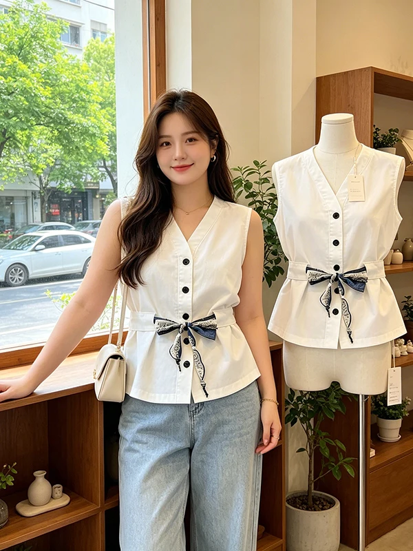 Elegant Large Size V-Neck Sleeveless Shirt Women's Summer 2026 New Knot Waist Belt Chic Versatile Top French Style ...
Elegant Large Size V-Neck Sleeveless Shirt Women's Summer 2026 New Knot Waist Belt Chic Versatile Top French Style ...