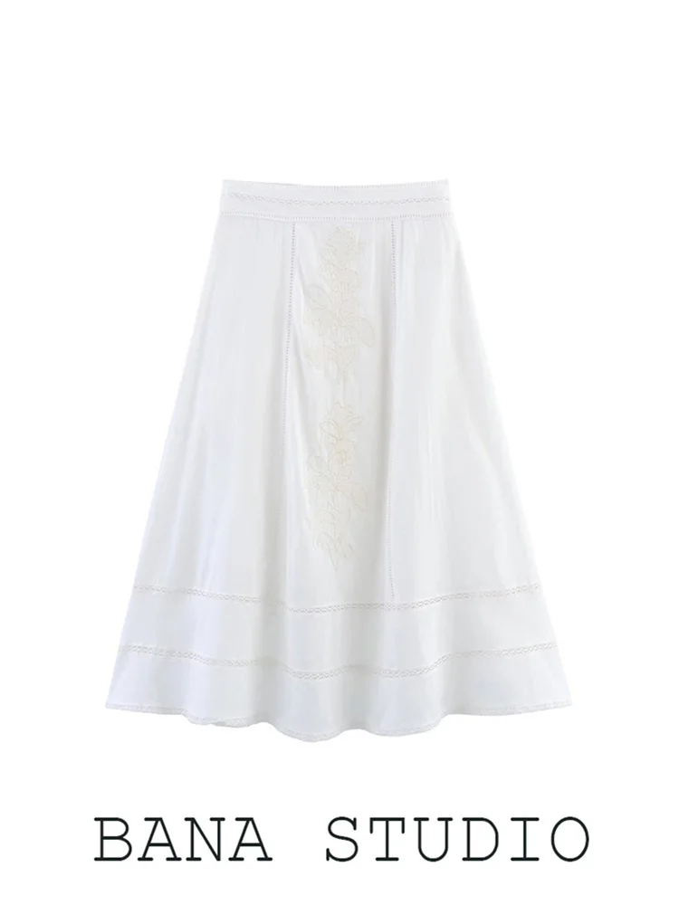 BANA Bohemian High Waist A-Line Midi Skirt Hollow Embroidered White Women's Half-length Skirts Summer Cotton Simple Style
BANA Bohemian High Waist A-Line Midi Skirt Hollow Embroidered White Women's Half-length Skirts Summer Cotton Simple Style