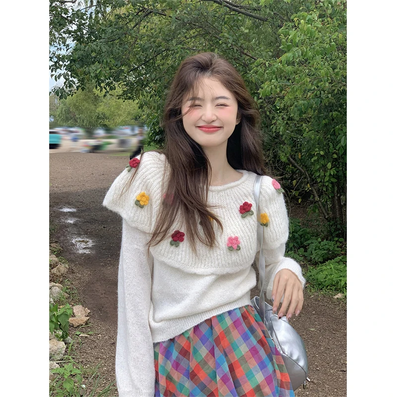 3D Flowers Sweater Women Sweet Kawaii Sailor Collar Knitted Pullovers Y2K Streetwear Patchwork Jumper Korean Cute Slim Knitwear
3D Flowers Sweater Women Sweet Kawaii Sailor Collar Knitted Pullovers Y2K Streetwear Patchwork Jumper Korean Cute Slim Knitwear