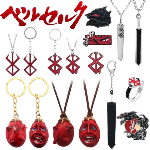 Anime Berserk Keychain Necklace Pendant Gatsa Sword Enamel Ring Pins Badge The Golden Age  Accessories Haou No Tamago Guts Sword