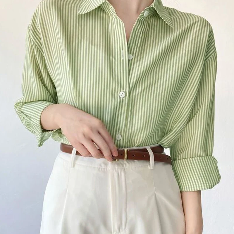 Spring/Autumn New Youthful Wind Solid Color Striped Long Sleeve Shirt Original Fashionable Vintage Casual Elegant Women's Top
Spring/Autumn New Youthful Wind Solid Color Striped Long Sleeve Shirt Original Fashionable Vintage Casual Elegant Women's Top