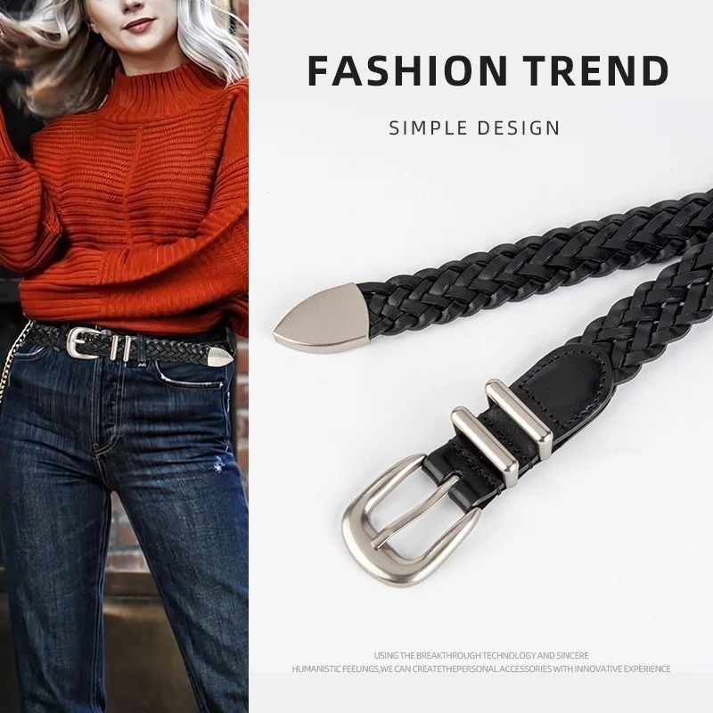 Women's Genuine Leather Woven Retro Belt with Denim Casual Pants Decoration Top Layer Cowhide Needle Buckle Belt
Women's Genuine Leather Woven Retro Belt with Denim Casual Pants Decoration Top Layer Cowhide Needle Buckle Belt