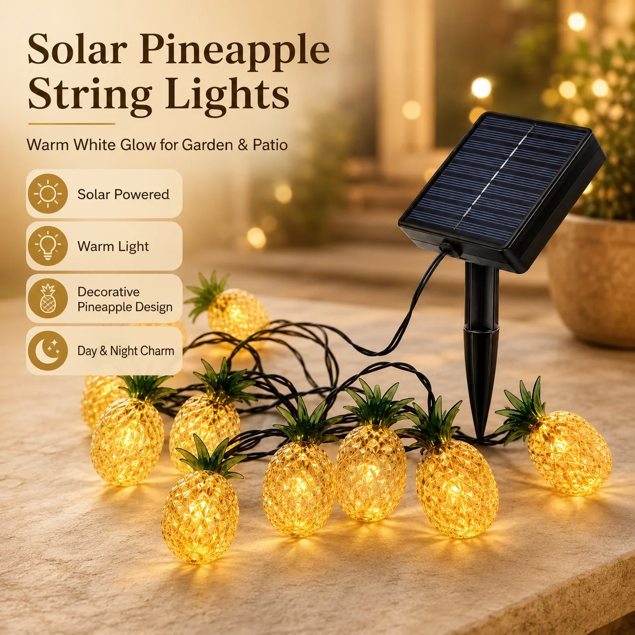 Solar Flat Pineapple LED String Lights Warm White Fairy Lights for Garden Patio Fence Balcony Party Decor
Solar Flat Pineapple LED String Lights Warm White Fairy Lights for Garden Patio Fence Balcony Party Decor