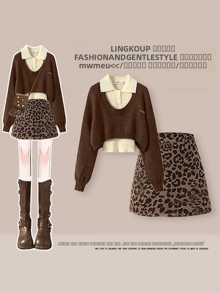 Warm Knitted Sweater Base Shirt And Leopard Skirt Three Piece Set for Women Elegant Style Autumn Winter Fashion Ensemble
Warm Knitted Sweater Base Shirt And Leopard Skirt Three Piece Set for Women Elegant Style Autumn Winter Fashion Ensemble