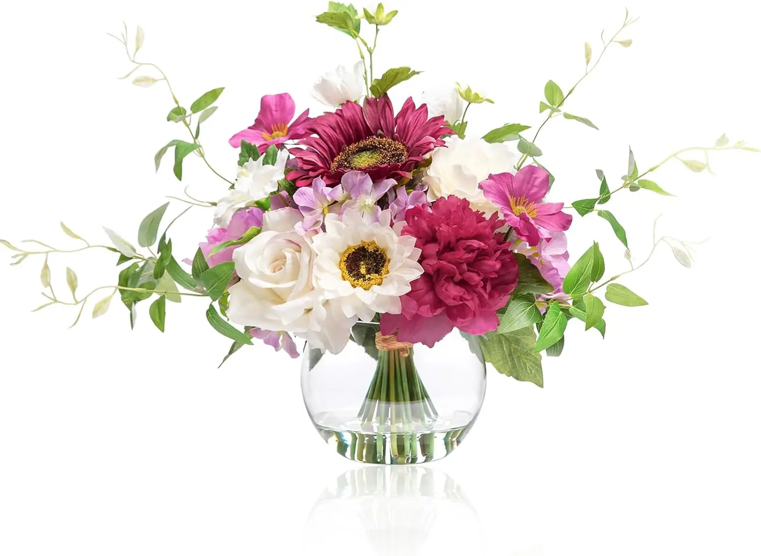Artificial Flowers Centerpieces in Glass Vase with Fake Water, Silk White Rose Sunflowers Peony Bouquet with Vase for Bi
Artificial Flowers Centerpieces in Glass Vase with Fake Water, Silk White Rose Sunflowers Peony Bouquet with Vase for Bi