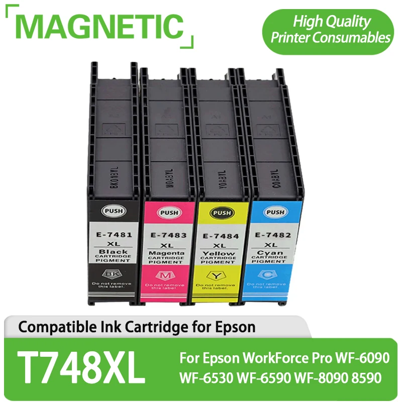 Magnetic T748 T748XL 748XL T748XXL 748XXL Compatible Ink Cartridge for Epson WorkForce Pro WF-6090 WF-6530 WF-6590 WF-8090 8590
Magnetic T748 T748XL 748XL T748XXL 748XXL Compatible Ink Cartridge for Epson WorkForce Pro WF-6090 WF-6530 WF-6590 WF-8090 8590