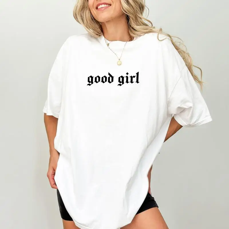 Women's Good Girl T-shirt, Old English Font Graphic Tee, Aesthetic Minimalist Streetwear Slogan Top
Women's Good Girl T-shirt, Old English Font Graphic Tee, Aesthetic Minimalist Streetwear Slogan Top
