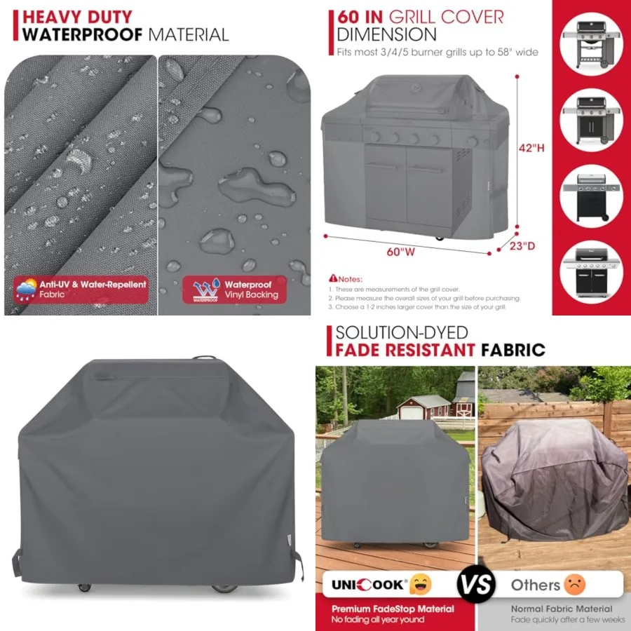 Gas Grill Cover for Outdoor Grill, BBQ Cover, Heavy Duty Waterproof, Fade Resistant Barbecue Protector Compatible with Weber Ch
Gas Grill Cover for Outdoor Grill, BBQ Cover, Heavy Duty Waterproof, Fade Resistant Barbecue Protector Compatible with Weber Ch