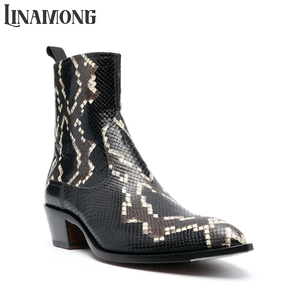 Snakeskin Effect Ankle Boots Pointed Toe Mid Block Heel Ankle Length Boots Animal Print Leather Chelsea Boots Side Zip Men Boots
Snakeskin Effect Ankle Boots Pointed Toe Mid Block Heel Ankle Length Boots Animal Print Leather Chelsea Boots Side Zip Men Boots