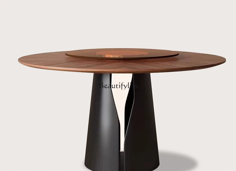 Italian high-end solid wood dining table round with turntable new walnut color
Italian high-end solid wood dining table round with turntable new walnut color