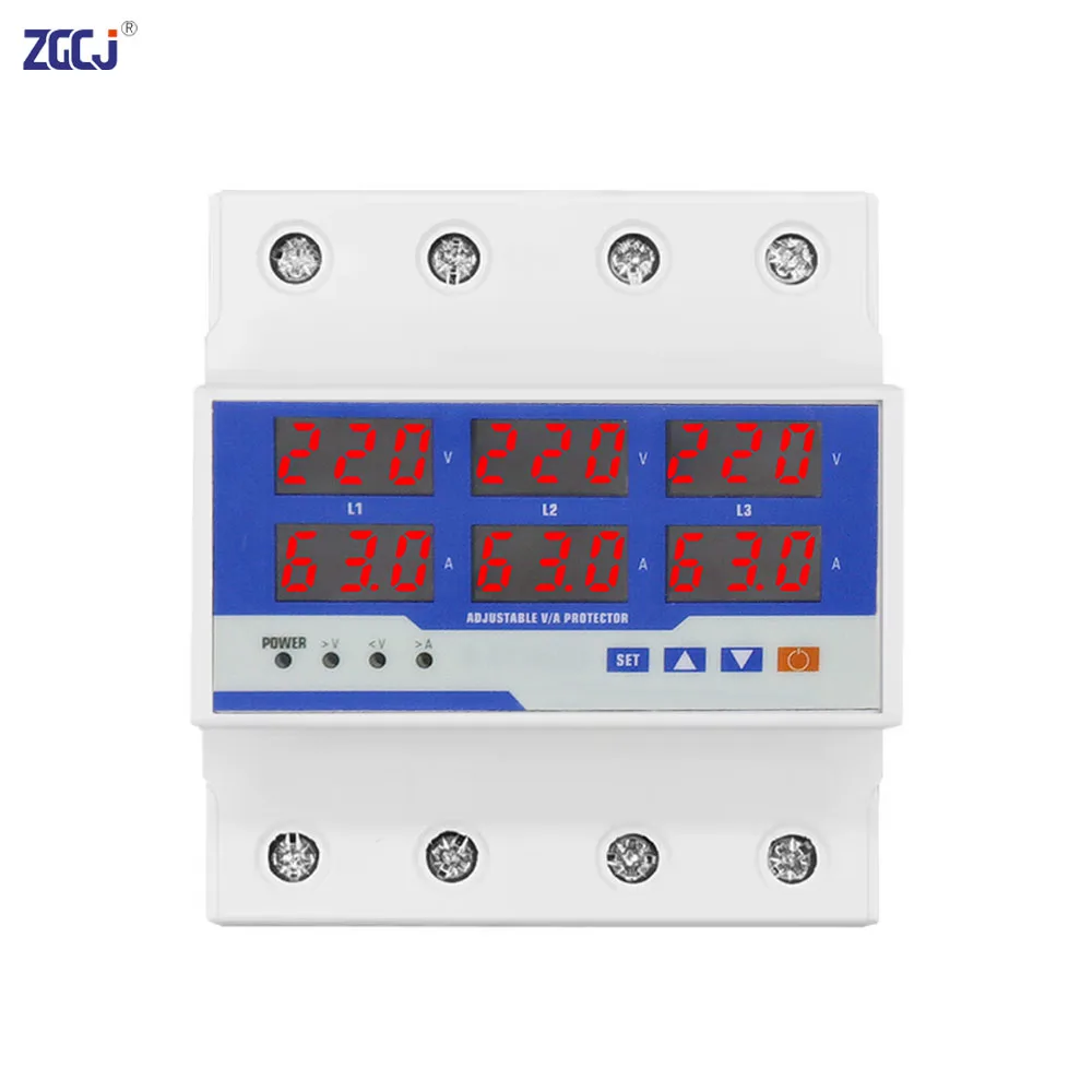Din rail 3P+N adjustable Over Under Voltage current limit protection Relay Protector V/A protector
Din rail 3P+N adjustable Over Under Voltage current limit protection Relay Protector V/A protector