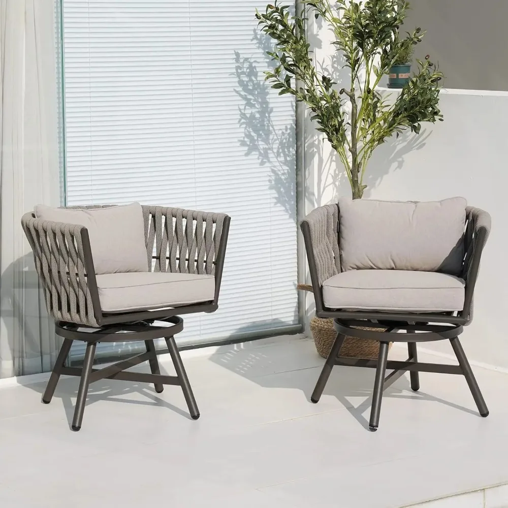 Swivel Rope Wicker Chairs Set of 2, Patio Dining Chairs with Cushions, Wicker Armchairs Frame, Outdoor Modern Style
Swivel Rope Wicker Chairs Set of 2, Patio Dining Chairs with Cushions, Wicker Armchairs Frame, Outdoor Modern Style