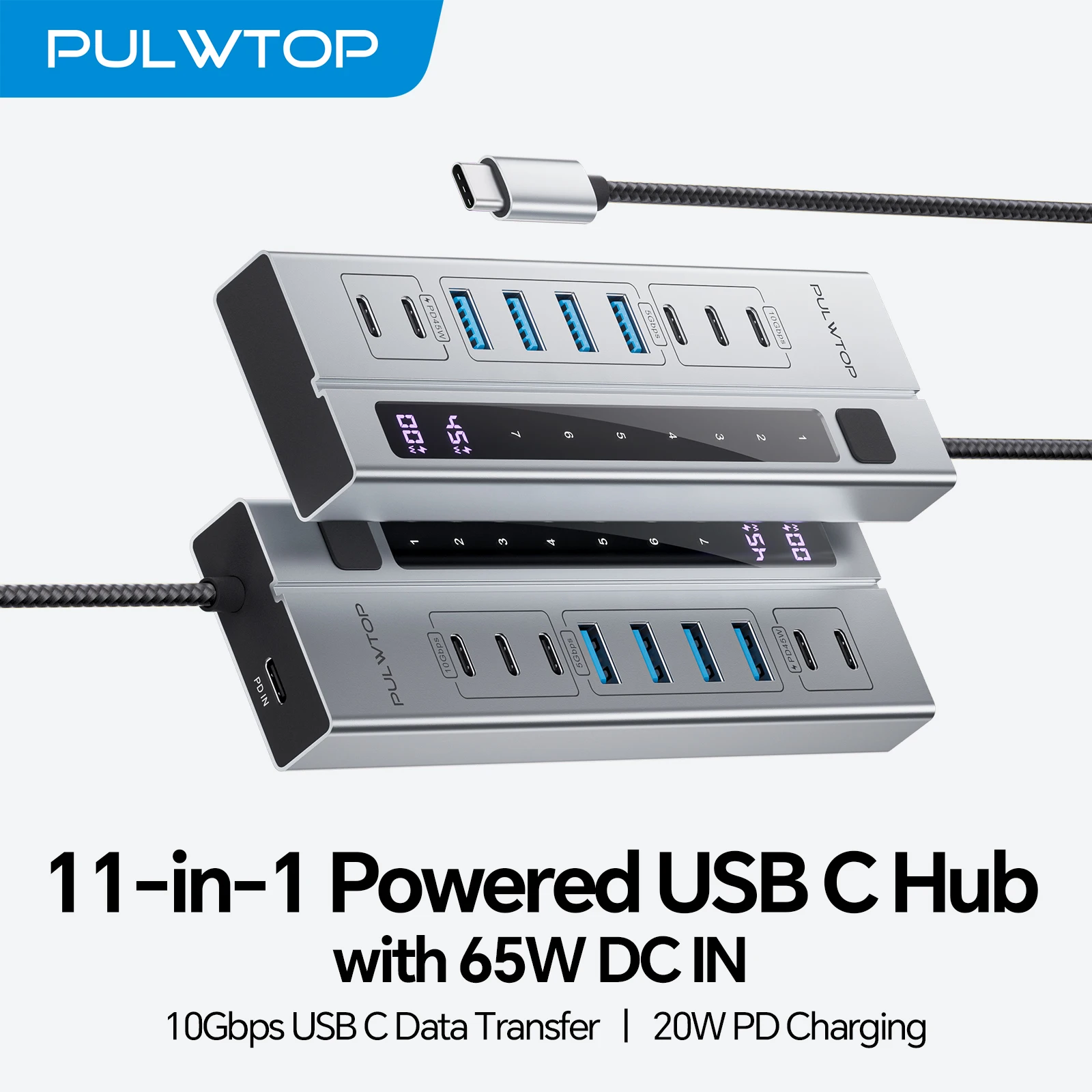 PULWTOP Powered 9-in-1 USB C Hub, 65W PD Power Adapter Included, Dual 24/45W Type-C PD Charging, USB-C 10Gbps, USB-A 5Gbps Ports
PULWTOP Powered 9-in-1 USB C Hub, 65W PD Power Adapter Included, Dual 24/45W Type-C PD Charging, USB-C 10Gbps, USB-A 5Gbps Ports