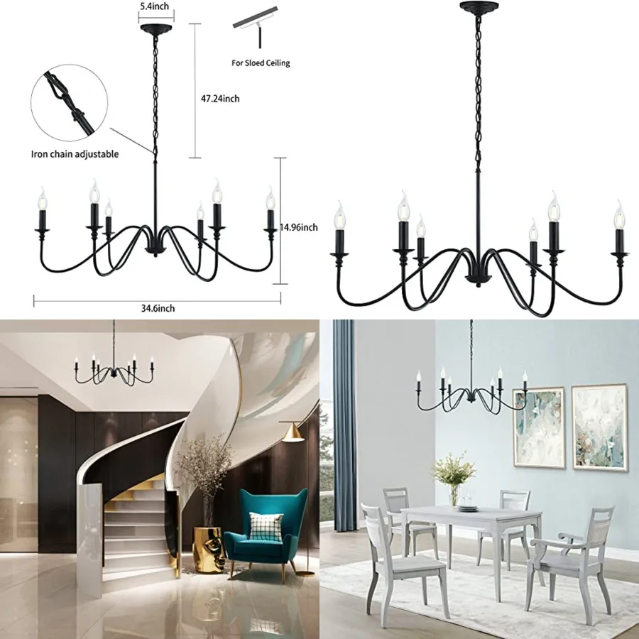 Black Chandelier, 6-Light Rustic Industrial Iron Chandeliers for Dining Room Lighting Fixtures Hanging, Candle Hanging Hallway,
Black Chandelier, 6-Light Rustic Industrial Iron Chandeliers for Dining Room Lighting Fixtures Hanging, Candle Hanging Hallway,