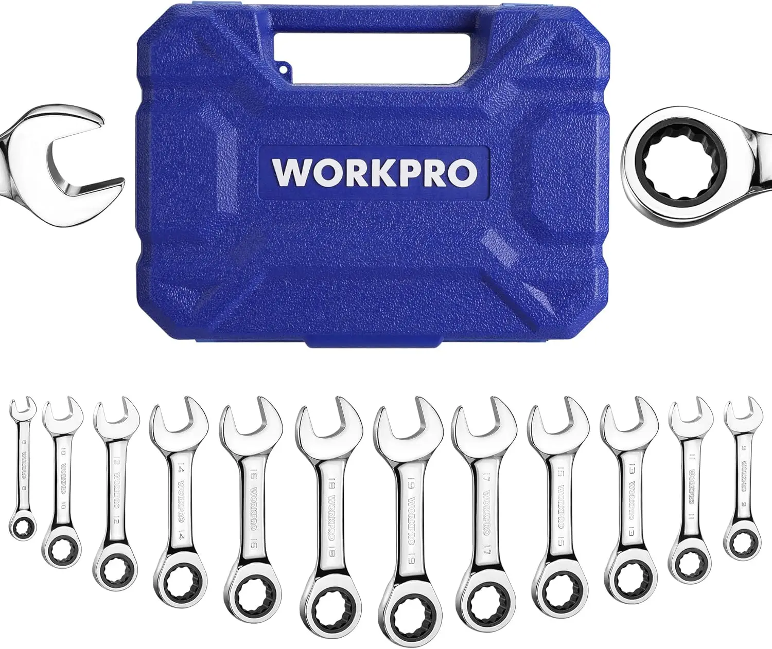 12-Piece Stubby Ratcheting Wrench Set, Metric 8-19mm, 72-Tooth, Cr-V Steel with Storage Case
12-Piece Stubby Ratcheting Wrench Set, Metric 8-19mm, 72-Tooth, Cr-V Steel with Storage Case