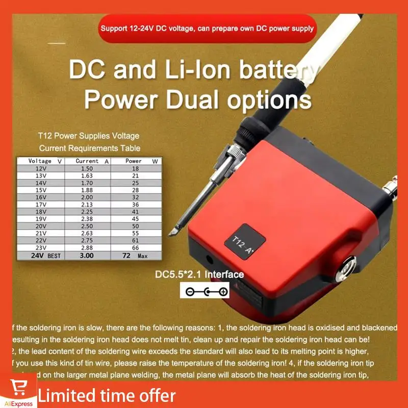 Беспроводная паяльная станция Fresh T12-A Plus, паяльник для литиевой батареи макс. 18/20 В для комплекта «сделай сам»
Беспроводная паяльная станция Fresh T12-A Plus, паяльник для литиевой батареи макс. 18/20 В для комплекта «сделай сам»