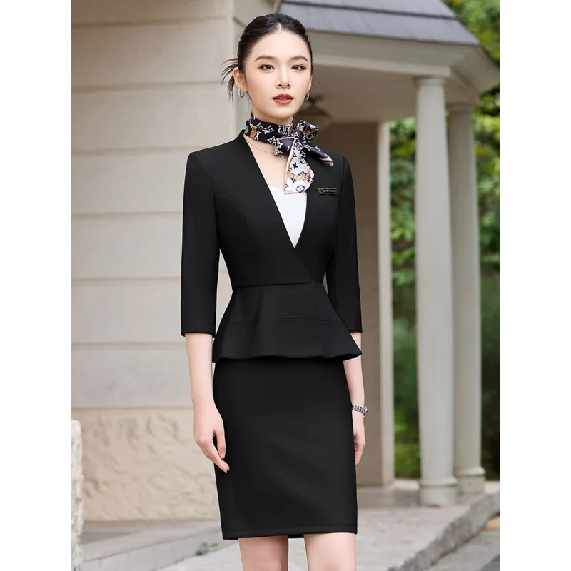 Black professional women's suit skirt with a high-end feel, suitable for jewelry store work attire2026Spring-style mid-sleeve bl
Black professional women's suit skirt with a high-end feel, suitable for jewelry store work attire2026Spring-style mid-sleeve bl