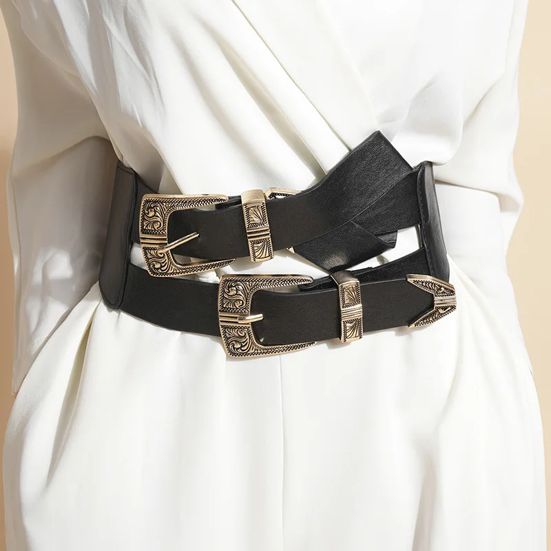 Vintage Metal Carved Double Head Buckle Belt Women Decoration Dress Fashion Stretchy Waistband Gothic Style Luxury Designer Belt
Vintage Metal Carved Double Head Buckle Belt Women Decoration Dress Fashion Stretchy Waistband Gothic Style Luxury Designer Belt