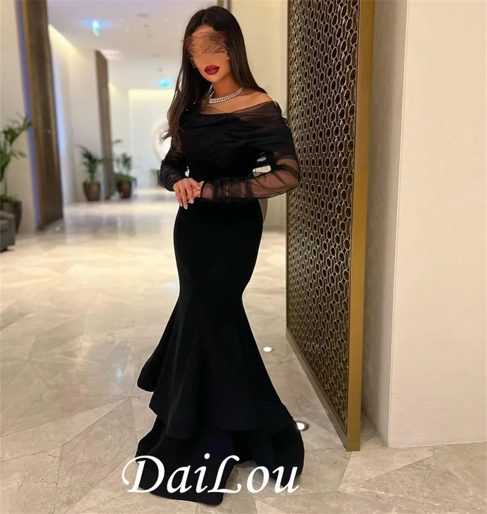 Vintage Long Sleeve Crepe Evening Dresses Mermaid Black Sweep Train فساتين سهرة Prom Formal Dress for Women
Vintage Long Sleeve Crepe Evening Dresses Mermaid Black Sweep Train فساتين سهرة Prom Formal Dress for Women