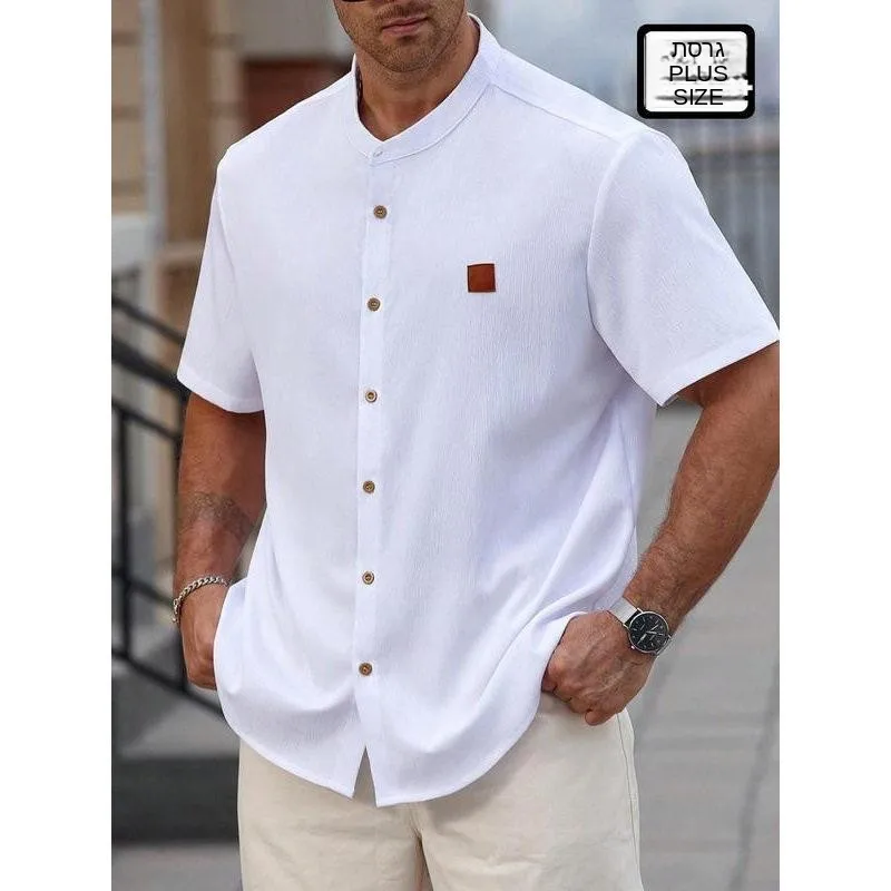 Men's Linen Shirt Ultra Slim Fit Three Quarter Sleeve PU Leather CleanFit Cuba Collar Inner Wear Summer Shirt Color Block Pat...
Men's Linen Shirt Ultra Slim Fit Three Quarter Sleeve PU Leather CleanFit Cuba Collar Inner Wear Summer Shirt Color Block Pat...