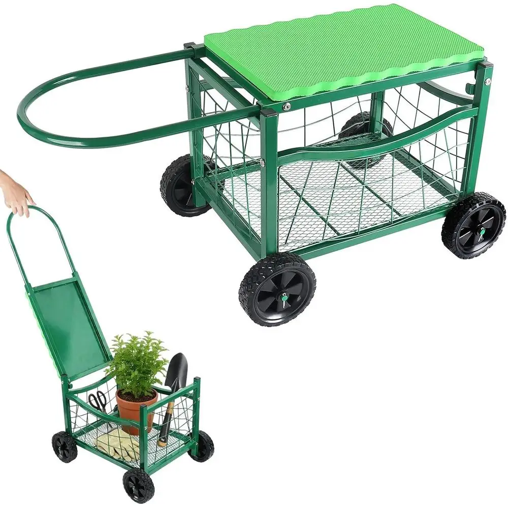 Metal Rolling Garden Work Seat with Wheels, Rolling Cart with Cushioned Seat, Storage Basket Can Bear 150KGS or Lawn, Patio, Bac
Metal Rolling Garden Work Seat with Wheels, Rolling Cart with Cushioned Seat, Storage Basket Can Bear 150KGS or Lawn, Patio, Bac