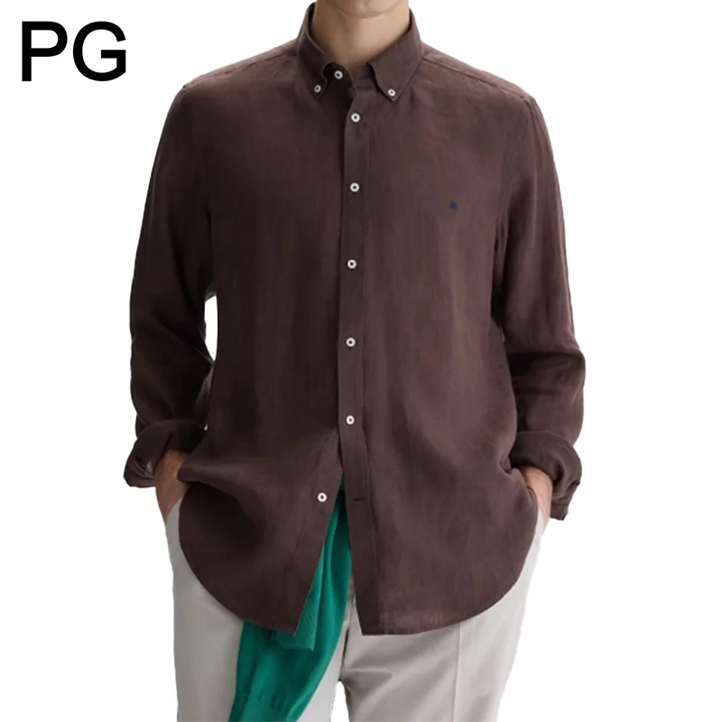 PG Men Linen Button Down Collar Shirt Long Sleeve Solid Color Mini Embroidery Logo Breathable Casual Business Daily Wear
PG Men Linen Button Down Collar Shirt Long Sleeve Solid Color Mini Embroidery Logo Breathable Casual Business Daily Wear
