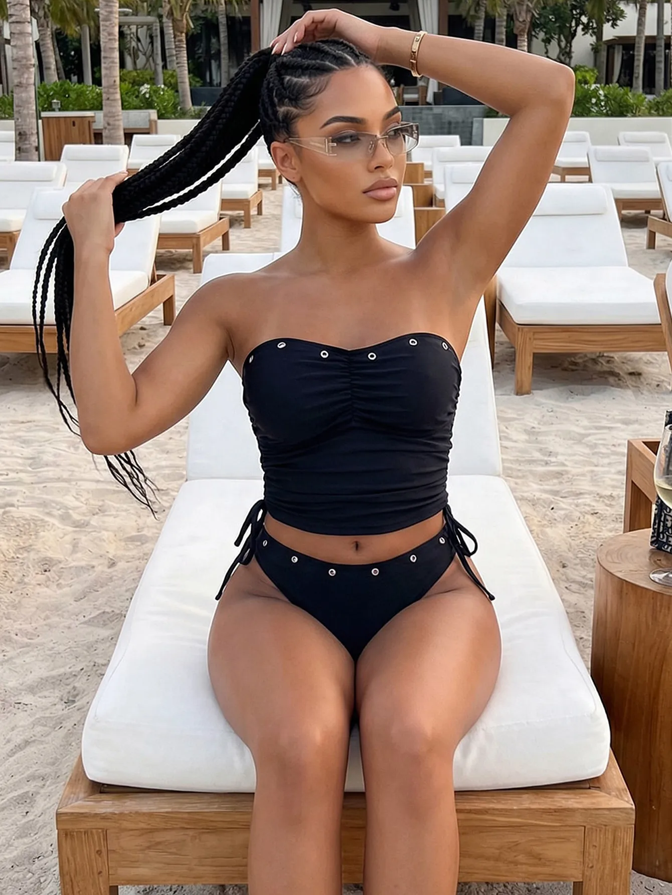Vintage Bandeau Bikini Set Women Black Drawstring Side Push Up Top Two Piece Swimsuit 2026 Summer Holiday Bathing Suit Swimwear
Vintage Bandeau Bikini Set Women Black Drawstring Side Push Up Top Two Piece Swimsuit 2026 Summer Holiday Bathing Suit Swimwear