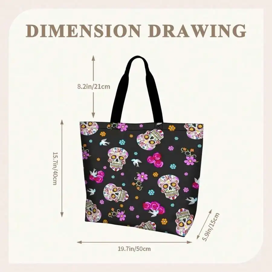 Day Of The Dead Sugar Skull Tote Bag Women Men Floral Mexican Folk Art Print Casual Shopping Bag
Day Of The Dead Sugar Skull Tote Bag Women Men Floral Mexican Folk Art Print Casual Shopping Bag