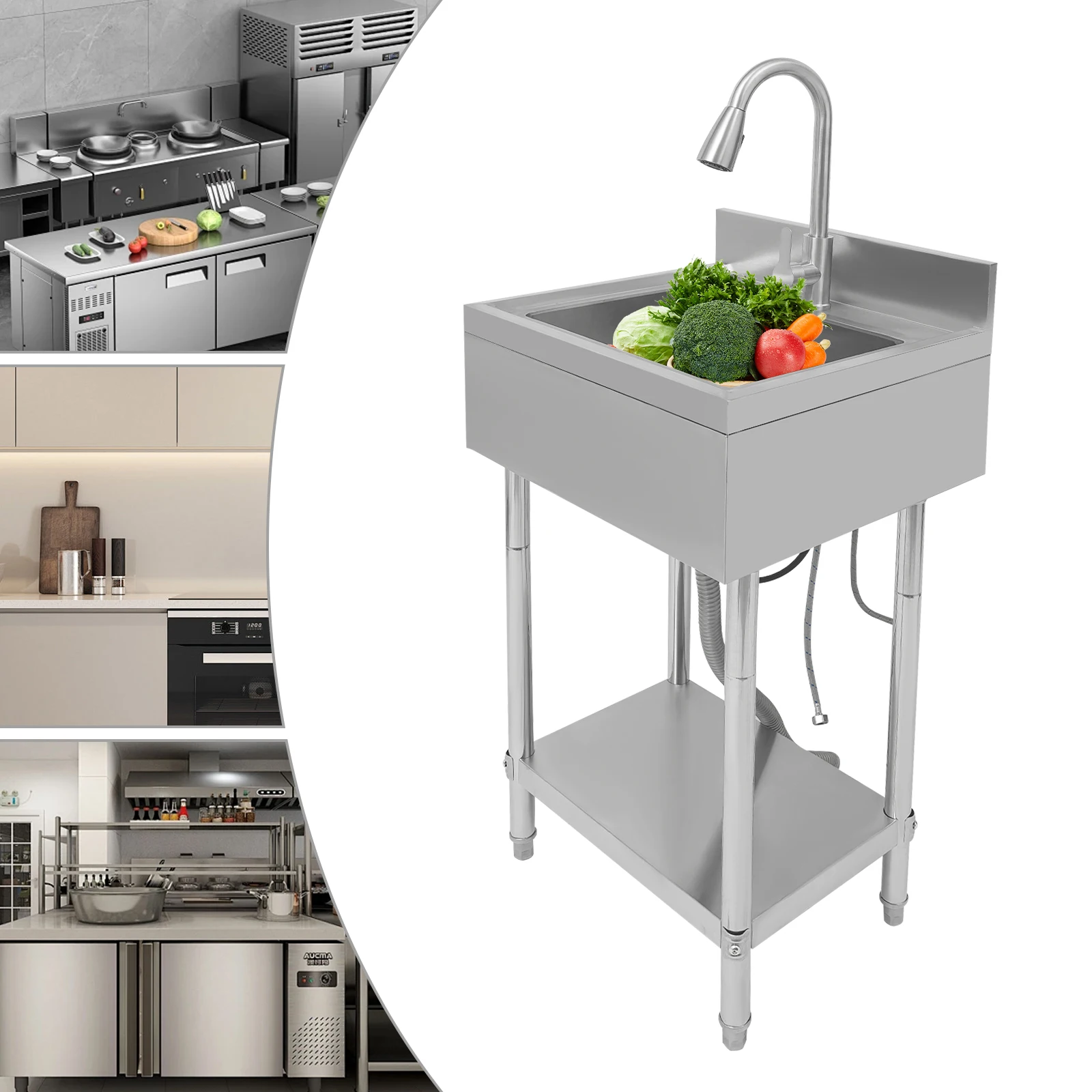 Restaurant Kitchen Sink, Stainless Steel Sink, Free Standing Commercial Kitchen Sink Set
Restaurant Kitchen Sink, Stainless Steel Sink, Free Standing Commercial Kitchen Sink Set