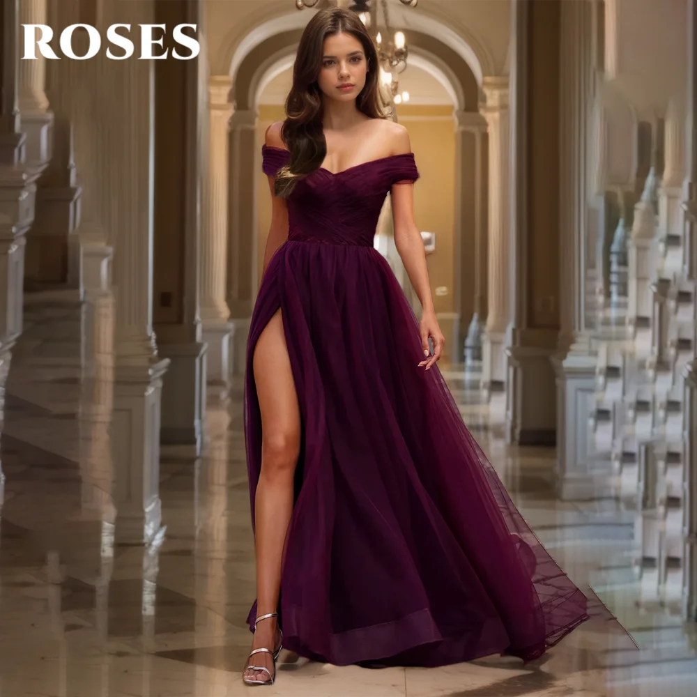 ROSES Purple Elegant Prom Dresses Sweetheart Off the Shoulder Evening Party Dress Tulle Side High Split Prom Gown Customized
ROSES Purple Elegant Prom Dresses Sweetheart Off the Shoulder Evening Party Dress Tulle Side High Split Prom Gown Customized