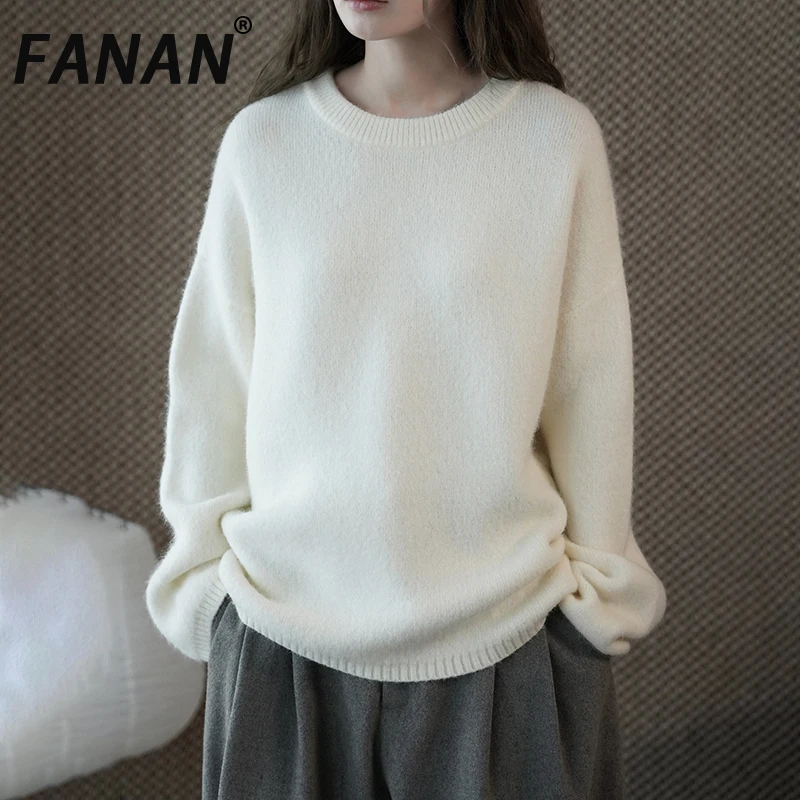 FANAN Minimalism Wool Knitting Sweater For Women Round Neck Long Sleeve Thick Warm Loose Tops Casual Clothing 2025 Winter New
FANAN Minimalism Wool Knitting Sweater For Women Round Neck Long Sleeve Thick Warm Loose Tops Casual Clothing 2025 Winter New