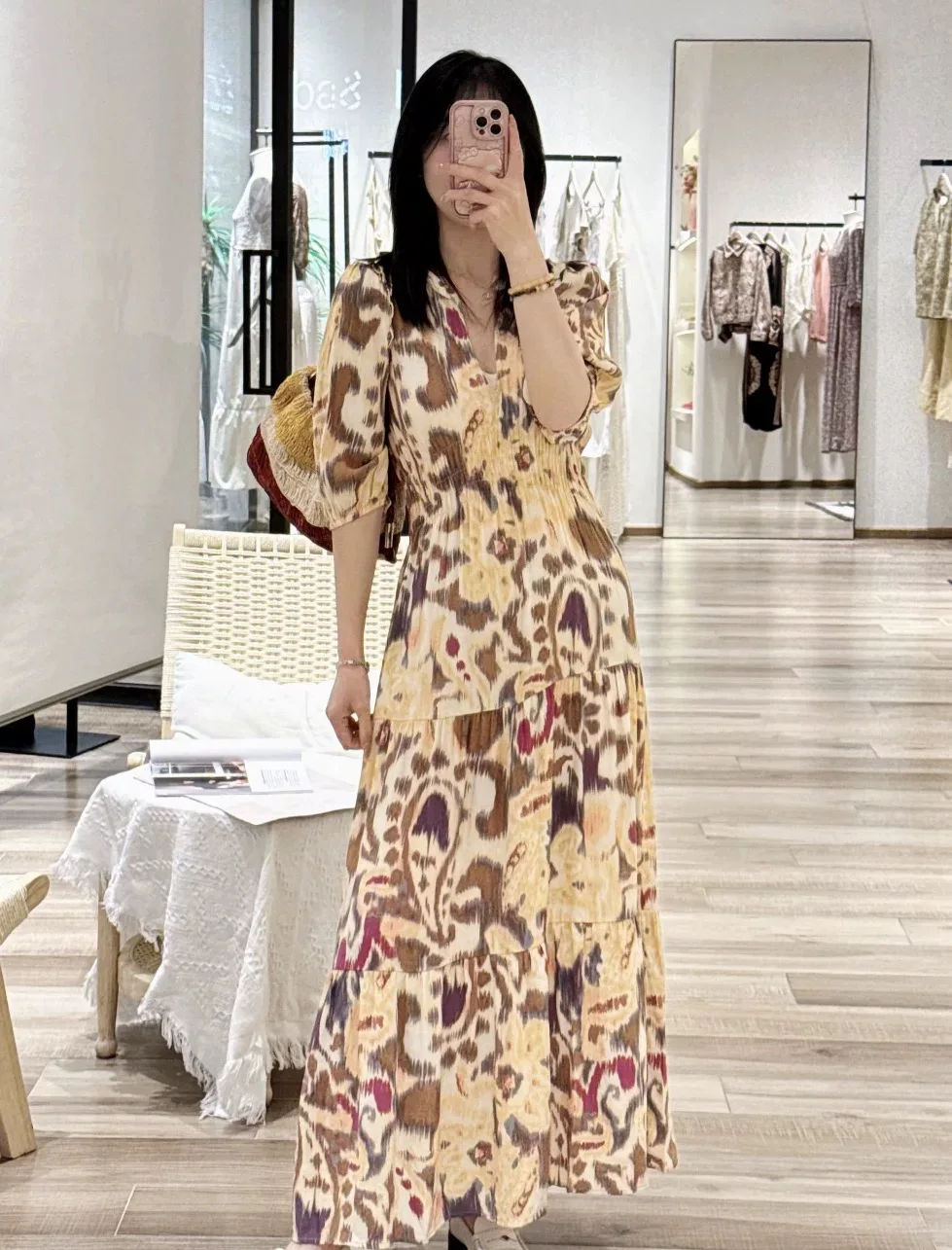 Warm Yellow Floral Print Bohemian Dress High Waist A-Line Skirt Soft V-Neck Short Sleeve Women's Summer Dress Breathable
Warm Yellow Floral Print Bohemian Dress High Waist A-Line Skirt Soft V-Neck Short Sleeve Women's Summer Dress Breathable
