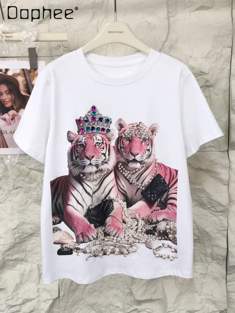 Tide Brand American Retro Heavy Industry Bead Pink Tiger 3D Printing Round Neck Loose Casual Short-sleeved T-shirt Women Clothes
Tide Brand American Retro Heavy Industry Bead Pink Tiger 3D Printing Round Neck Loose Casual Short-sleeved T-shirt Women Clothes