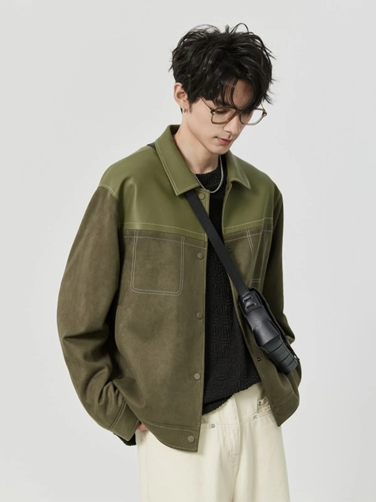 Casual Spliced Design Men's Jaet Outerwear Suede Velvet Spring Autumn New Korean Sle Long Sve Slim Fit Youth Faion
Casual Spliced Design Men's Jaet Outerwear Suede Velvet Spring Autumn New Korean Sle Long Sve Slim Fit Youth Faion