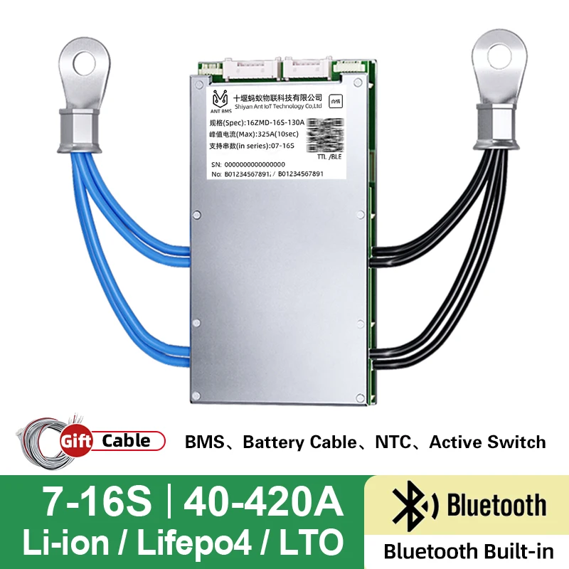 ANT 7-16S 130A 24V 36V 60V BMS Li-ion LiFePO4 Battery Protection Board with Balance UART/RS485 for E-bike E-scooter Solar Energy
ANT 7-16S 130A 24V 36V 60V BMS Li-ion LiFePO4 Battery Protection Board with Balance UART/RS485 for E-bike E-scooter Solar Energy