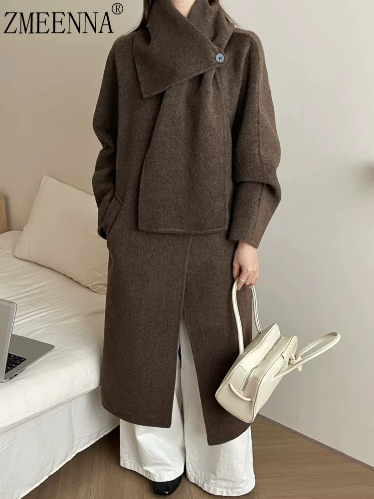 ZMEENNA Women's Elegant Wool Blend Winter Coat Chic Scarf Collar Oversized Long Jacket Warm Outerwear Brown ZM3745
ZMEENNA Women's Elegant Wool Blend Winter Coat Chic Scarf Collar Oversized Long Jacket Warm Outerwear Brown ZM3745