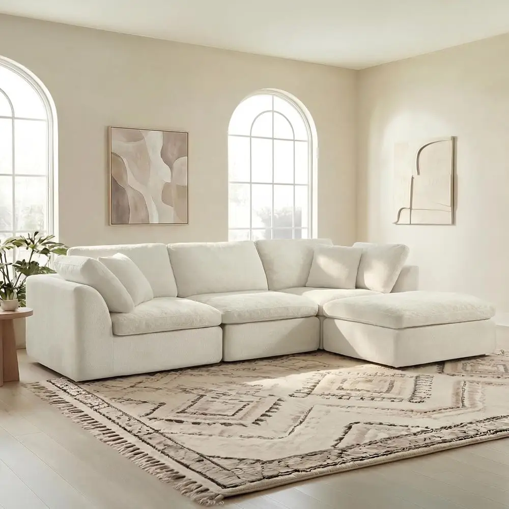 Cream 3 Seater L-Shape Sectional Sofa with Ottoman for Living Room
Cream 3 Seater L-Shape Sectional Sofa with Ottoman for Living Room