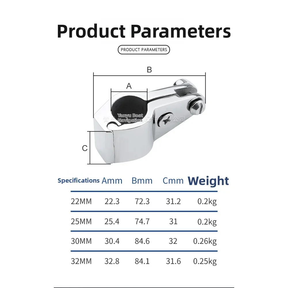 Saltwater Resistant 316 Stainless Steel Pipe Clamp For Boat For Bimini Top Hinge Mounting 22mm 25mm 30mm 32mm Sizes
Saltwater Resistant 316 Stainless Steel Pipe Clamp For Boat For Bimini Top Hinge Mounting 22mm 25mm 30mm 32mm Sizes