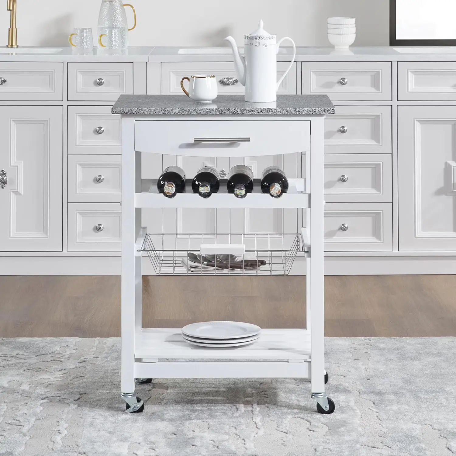 Mobile Rolling Kitchen Island Trolley Serving Cart With Underneath Drawer & Slide-Out Wire Storage Basket, Customized
Mobile Rolling Kitchen Island Trolley Serving Cart With Underneath Drawer & Slide-Out Wire Storage Basket, Customized