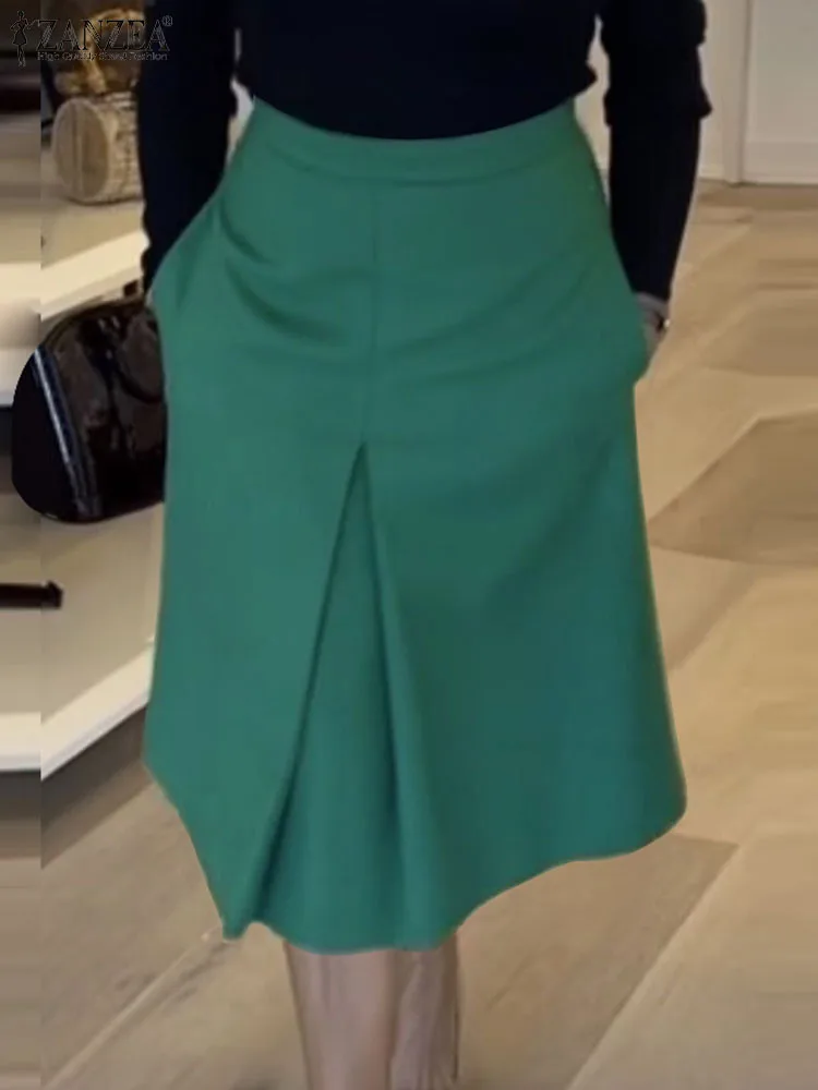 Summer Pleated Long Skirts 2024 ZANZEA Elegant High Waist Fashion Women Solid Color Bottoms Pockets Casual Knee-length Skirts
Summer Pleated Long Skirts 2024 ZANZEA Elegant High Waist Fashion Women Solid Color Bottoms Pockets Casual Knee-length Skirts