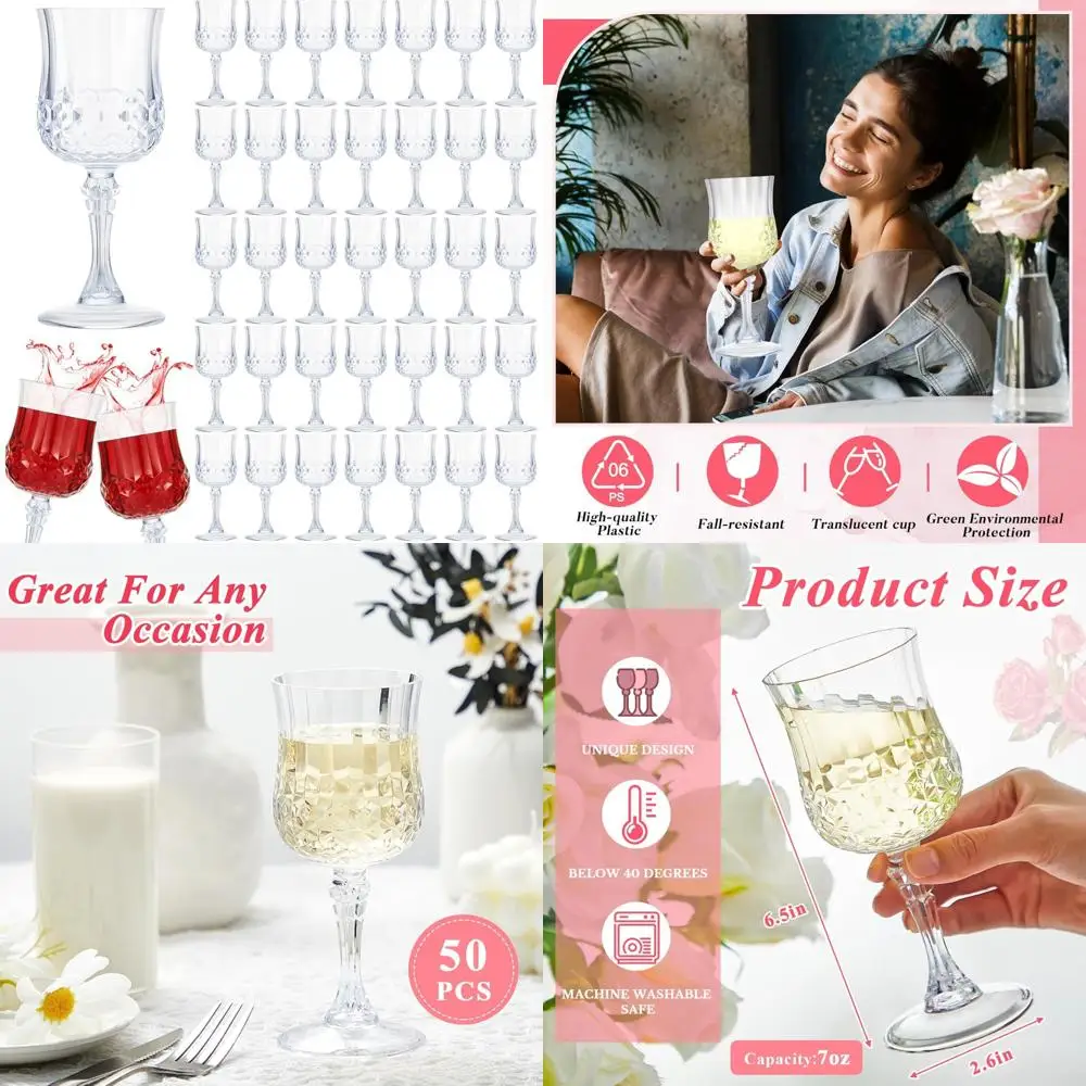 Reusable 50 Pack 7 Oz Colored Vintage Patterned Plastic Wine Glasses, Dishwasher Safe Drinking Water Goblets for Everyday Use
Reusable 50 Pack 7 Oz Colored Vintage Patterned Plastic Wine Glasses, Dishwasher Safe Drinking Water Goblets for Everyday Use