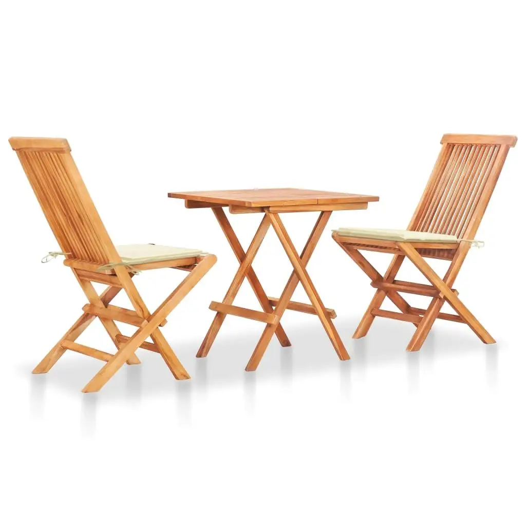 3-Piece Bistro Set with Cream Cushions - Durable Solid Teak Wood Outdoor Furniture
3-Piece Bistro Set with Cream Cushions - Durable Solid Teak Wood Outdoor Furniture