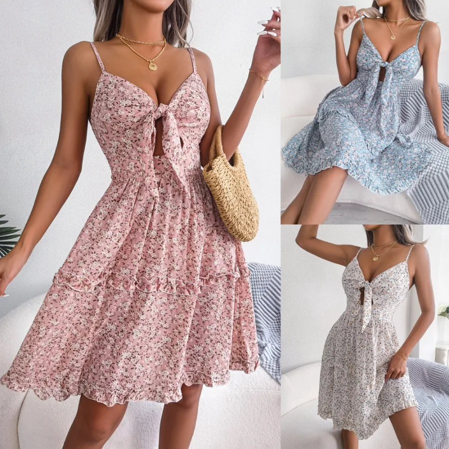 【New style】2026 spring and summer floral bow V-neck fungus edge big swing dress vacation sling dress - women
【New style】2026 spring and summer floral bow V-neck fungus edge big swing dress vacation sling dress - women