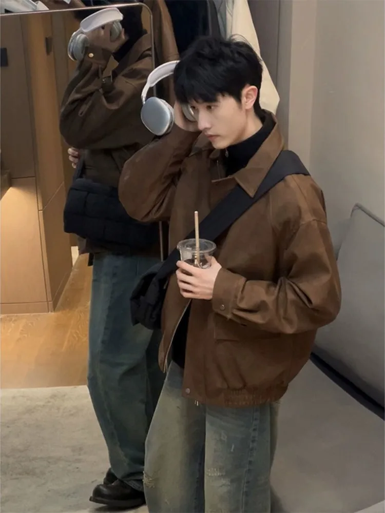 Brown ort Motorcycle Leather Jaet Men's Spring Autumn Mermaid Collar PU Leather Jaet Cleanfit Baseball orm
Brown ort Motorcycle Leather Jaet Men's Spring Autumn Mermaid Collar PU Leather Jaet Cleanfit Baseball orm