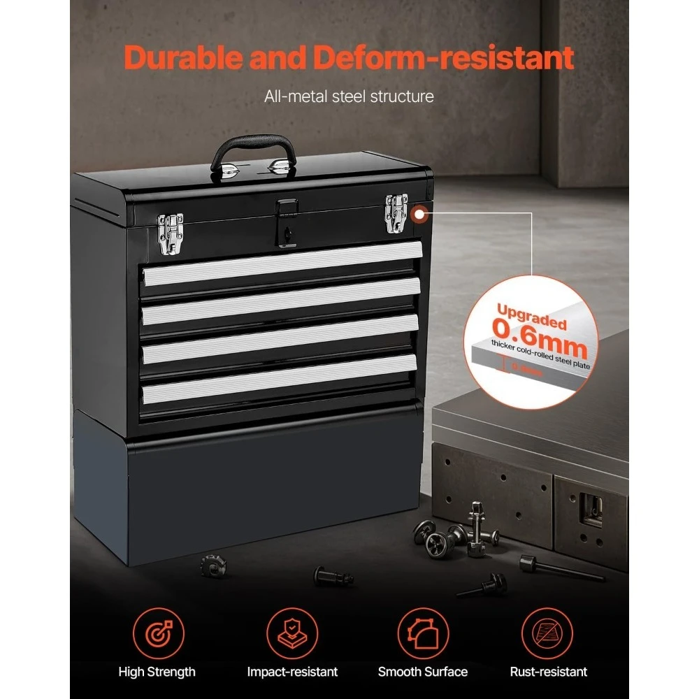20.5 Inch Portable Metal Tool Box with 4 Ball Bearing Drawers Lockable Tool Chest EVA Liners Multi-Function Organizer
20.5 Inch Portable Metal Tool Box with 4 Ball Bearing Drawers Lockable Tool Chest EVA Liners Multi-Function Organizer