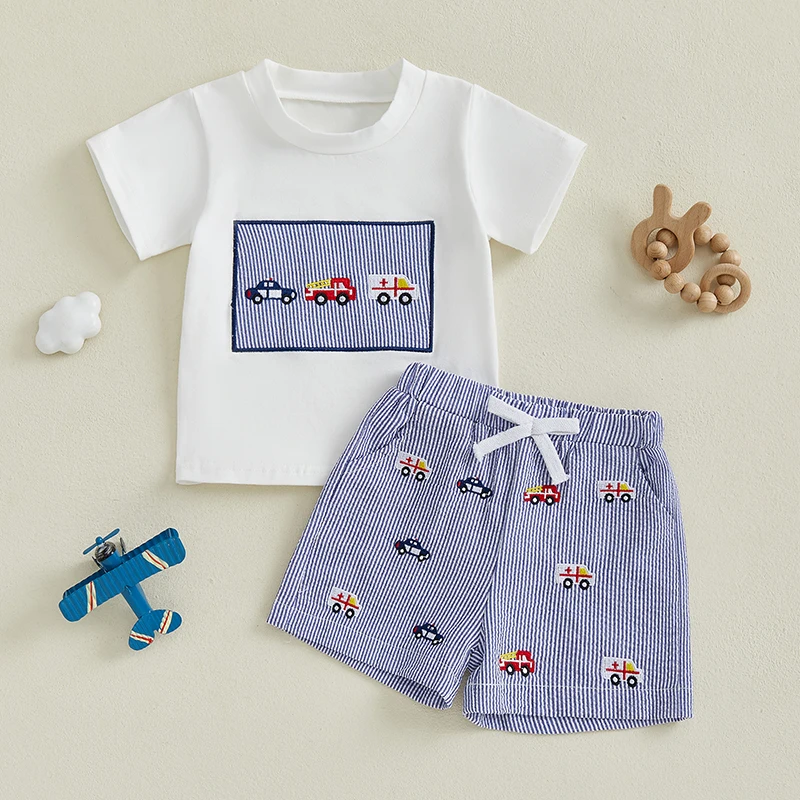 Toddler Baby Boy Shorts Set Rescue Vehicle Embroidered Short Sleeve Tops Striped Elastic Waist Shorts 2 Piece Outfit
Toddler Baby Boy Shorts Set Rescue Vehicle Embroidered Short Sleeve Tops Striped Elastic Waist Shorts 2 Piece Outfit