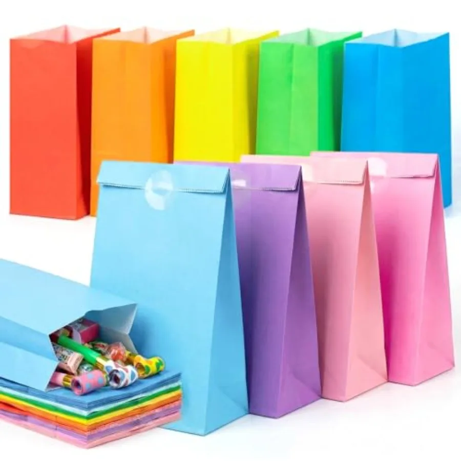 24 Pack Colored Paper Bags with Stickers - 8.7"x4.7"x3.1" Rainbow Goodie Bags in 9 Vibrant Colors, for Wedding, Birthday, Baby
24 Pack Colored Paper Bags with Stickers - 8.7"x4.7"x3.1" Rainbow Goodie Bags in 9 Vibrant Colors, for Wedding, Birthday, Baby